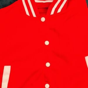 *NEW* Red Varsity Jacket with White Accents,M, Juniors, Snap Closure